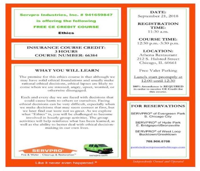A listing of SERVPRO credit courses outlined in orange. 