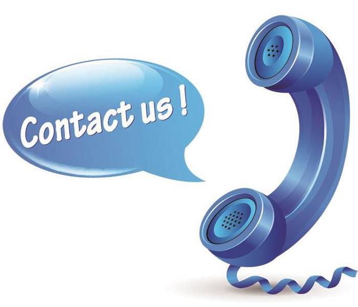 Blue phone with white words that say contact us 