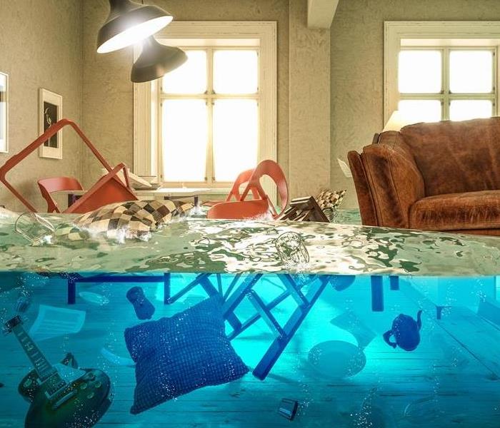Living Room furniture floating in standing water